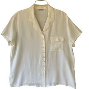 Vintage Impressions Off White Ivory Pearly Button Up Shirt Relaxed Fit Size S
